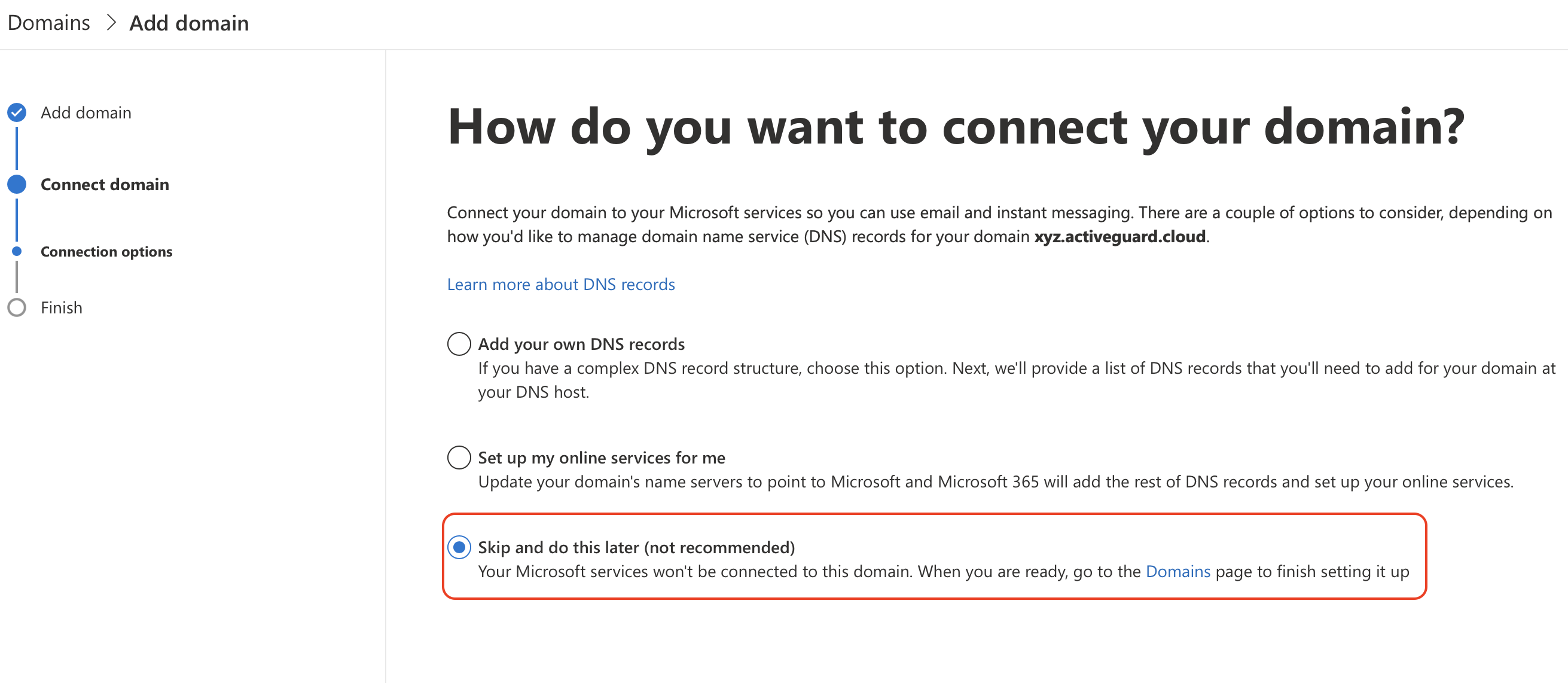 Domain skip and do this later