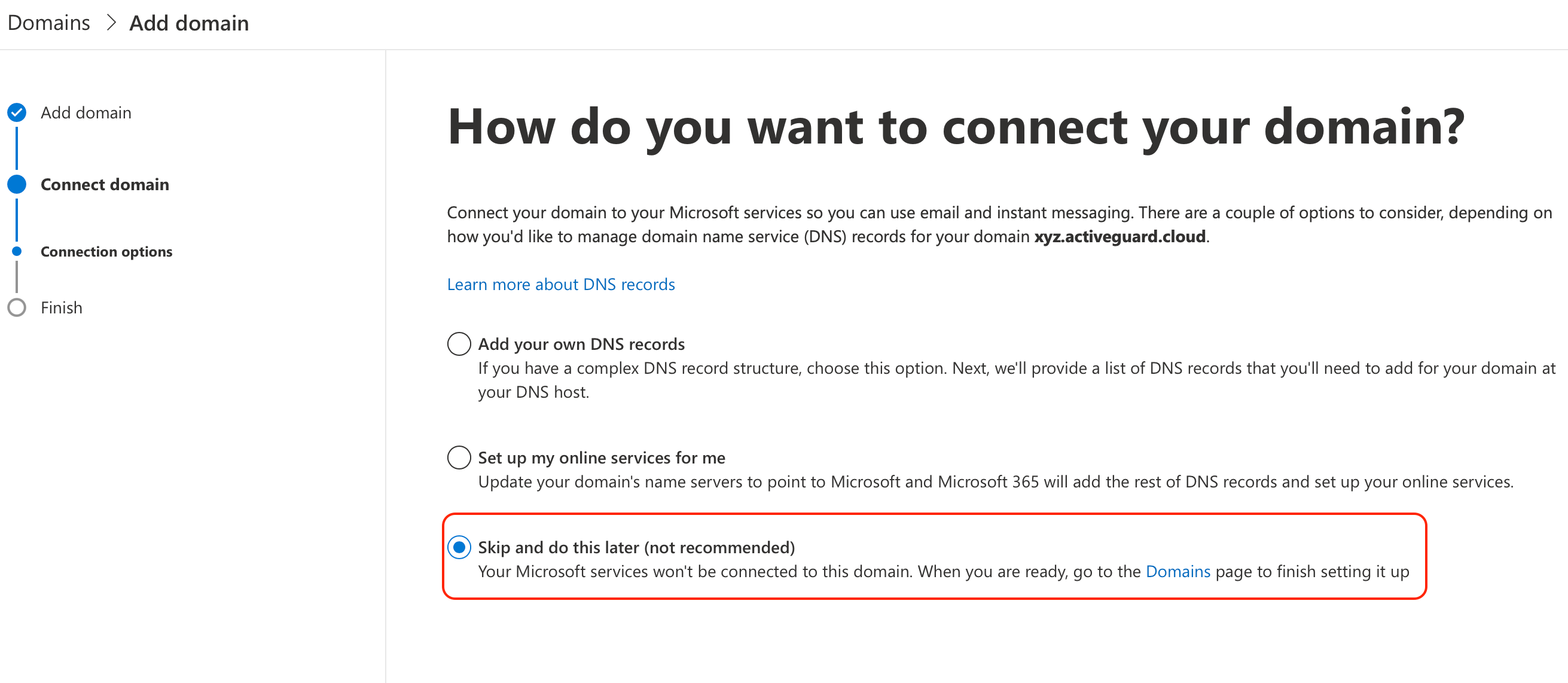 Domain skip and do this later