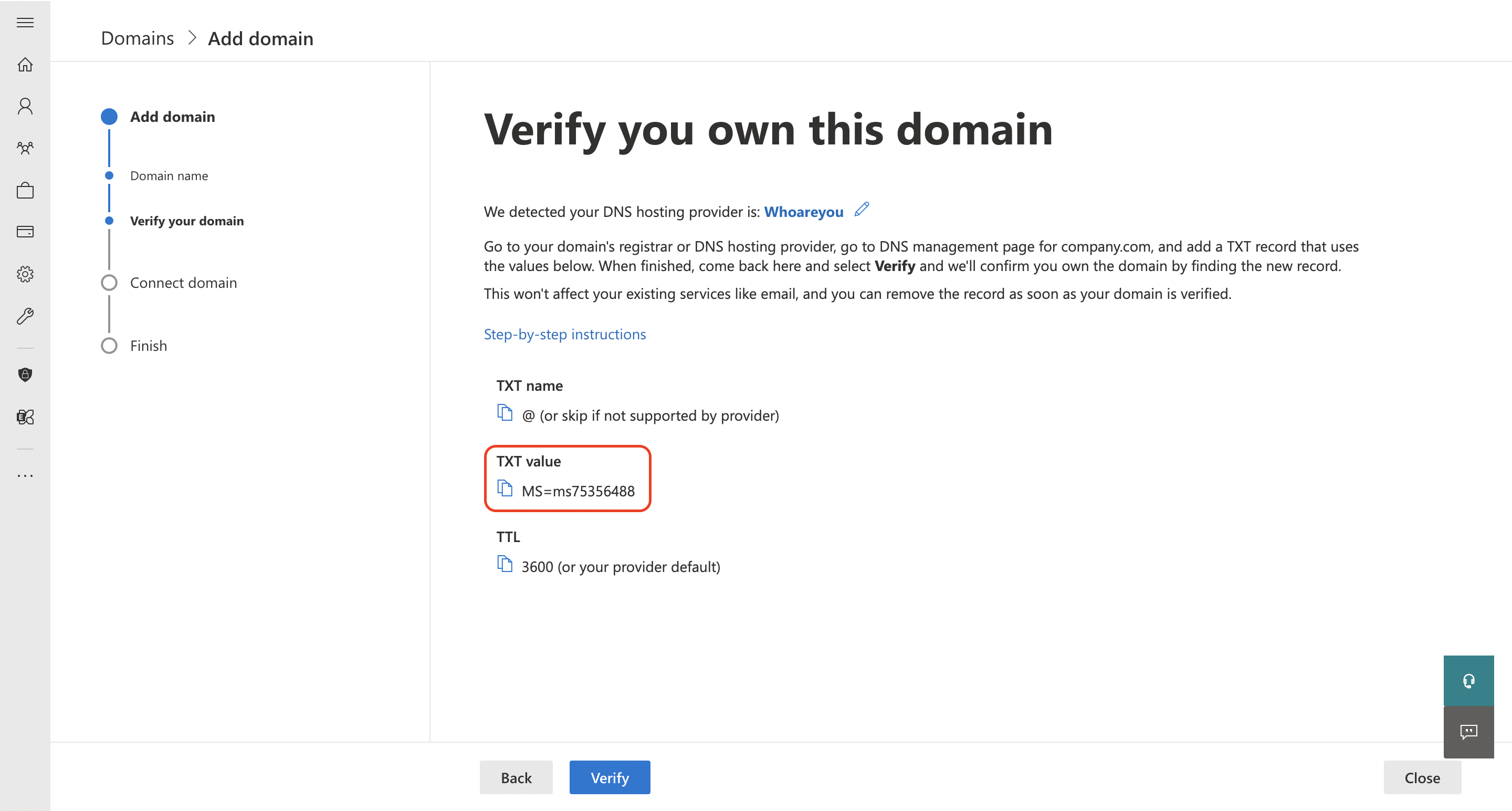 Domain verification data