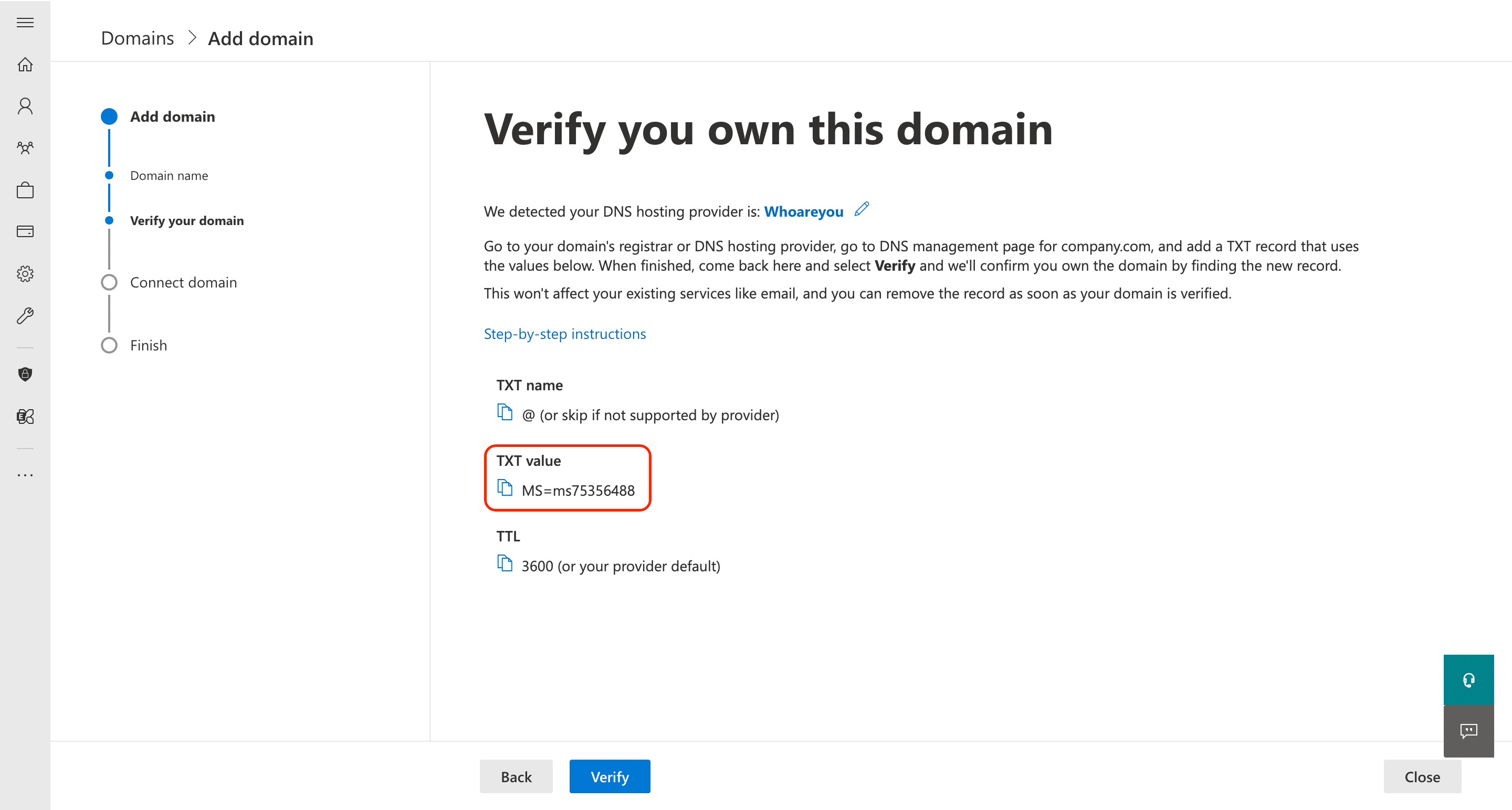 Domain verification data