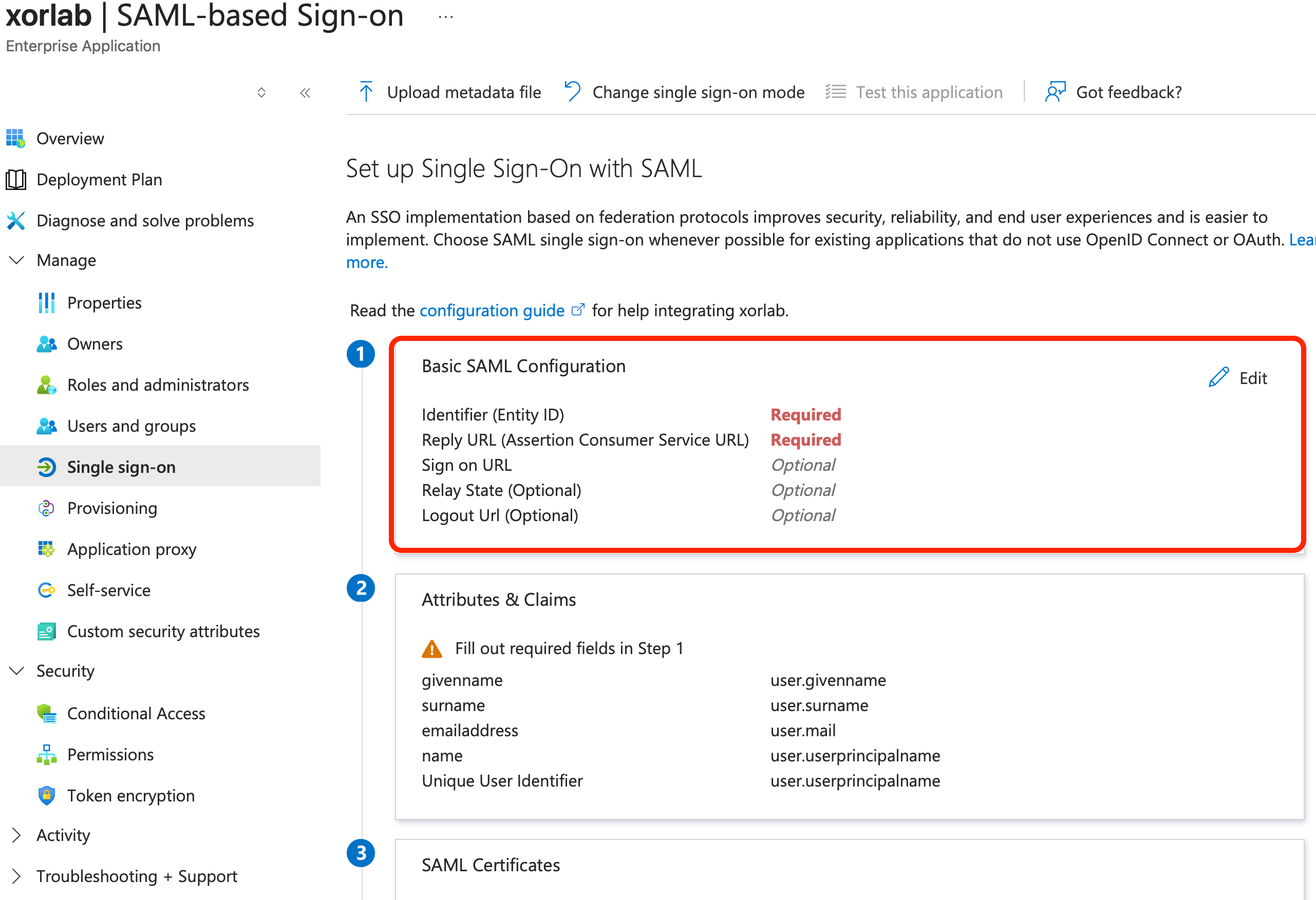 Edit the basic SAML configuration