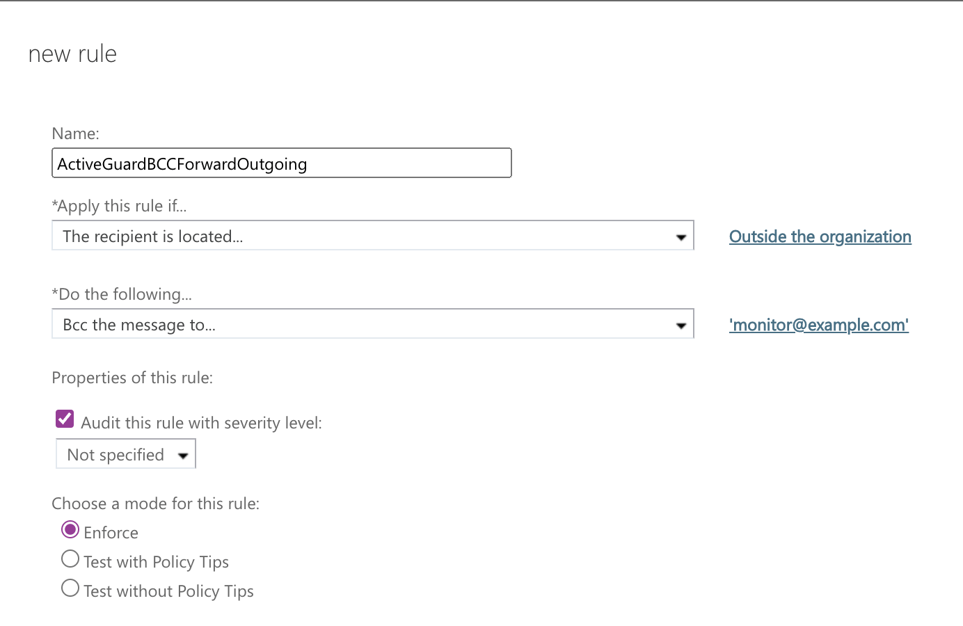 Exchange rule for outgoing emails