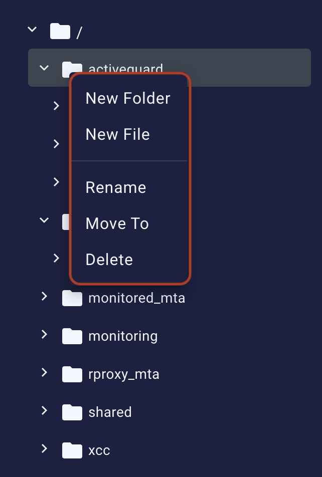 Context menu for a folder