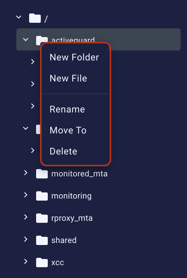 Context menu for a folder