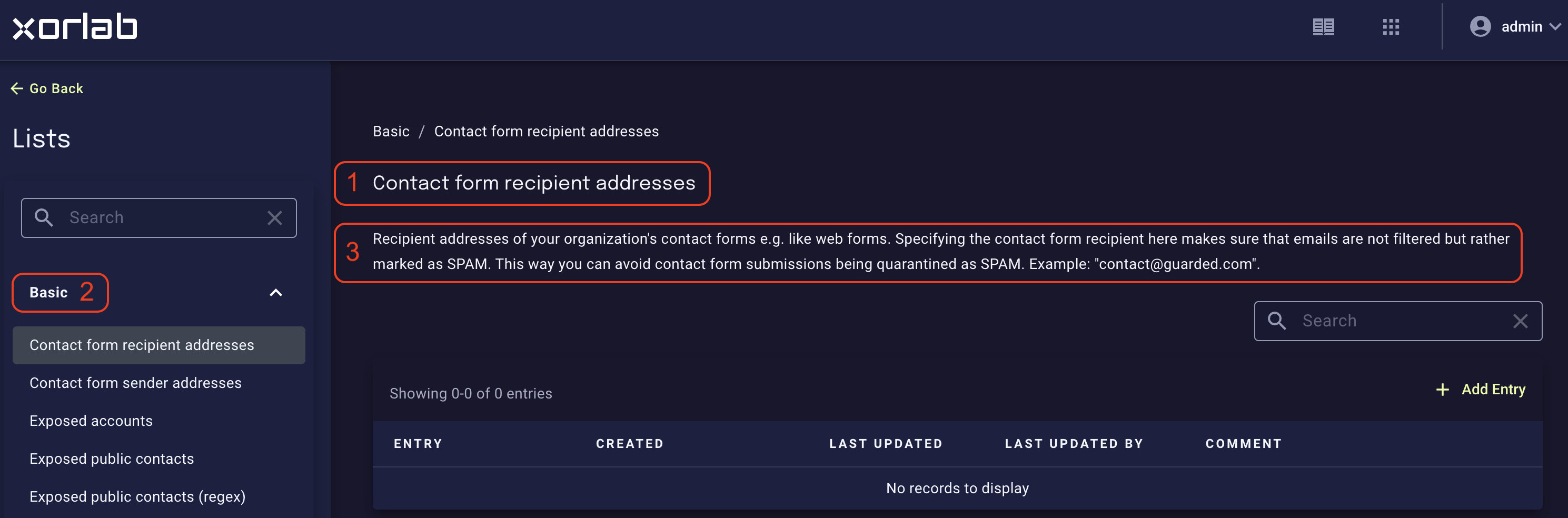 List elements in the Lists view