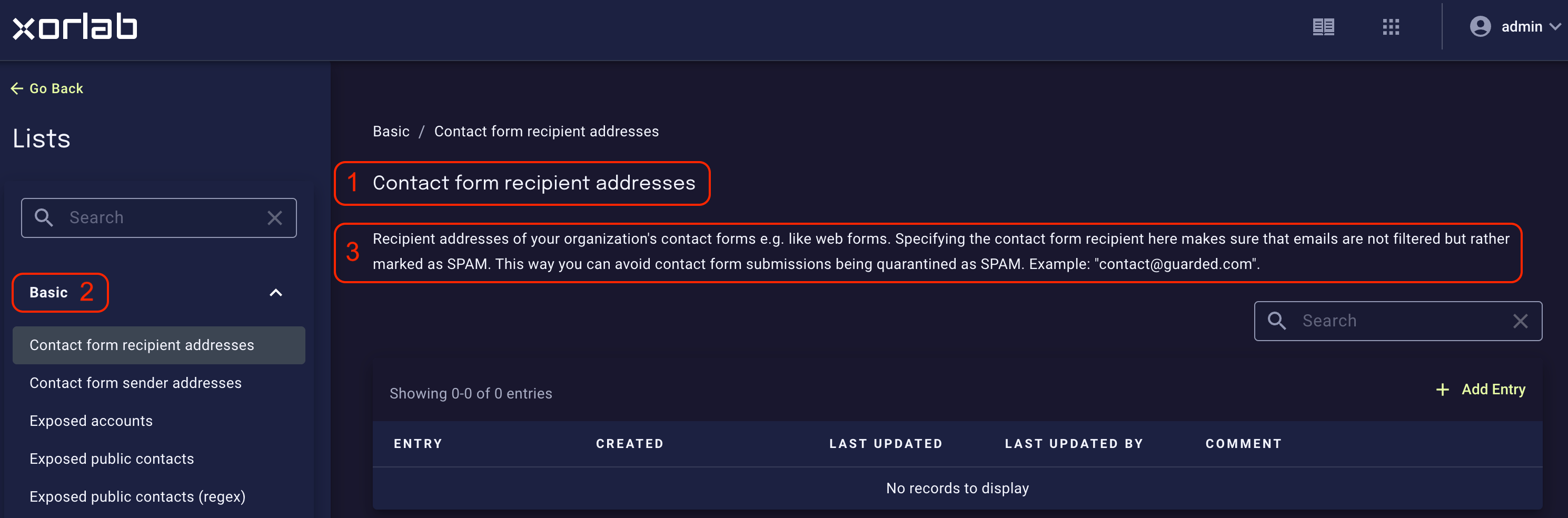 List elements in the Lists view