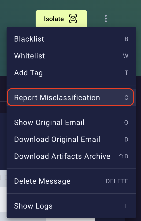 Report misclassification from menu