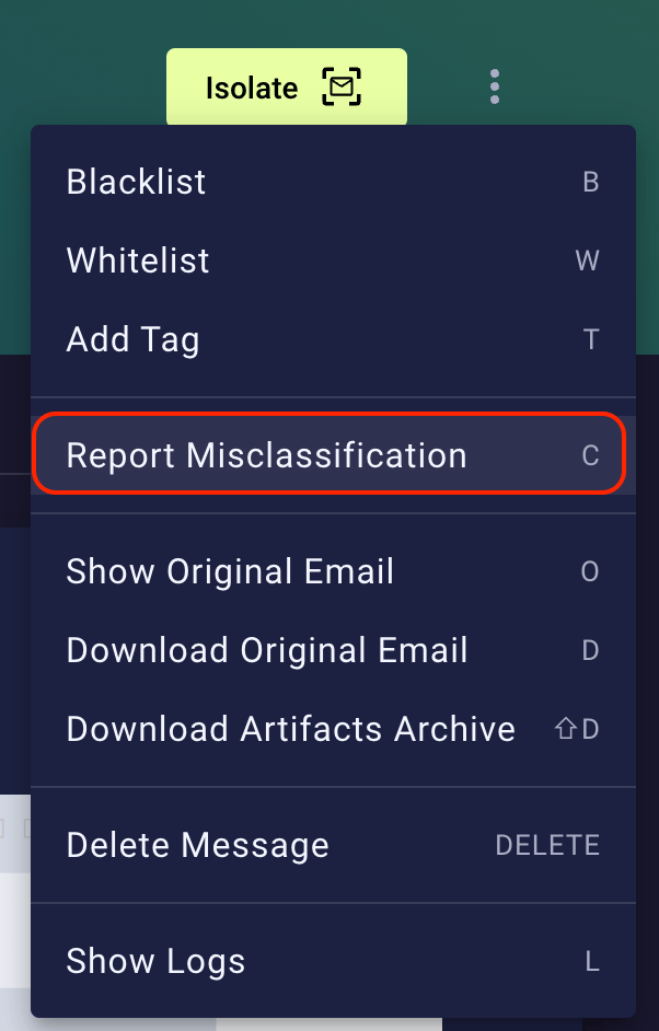 Report misclassification from menu