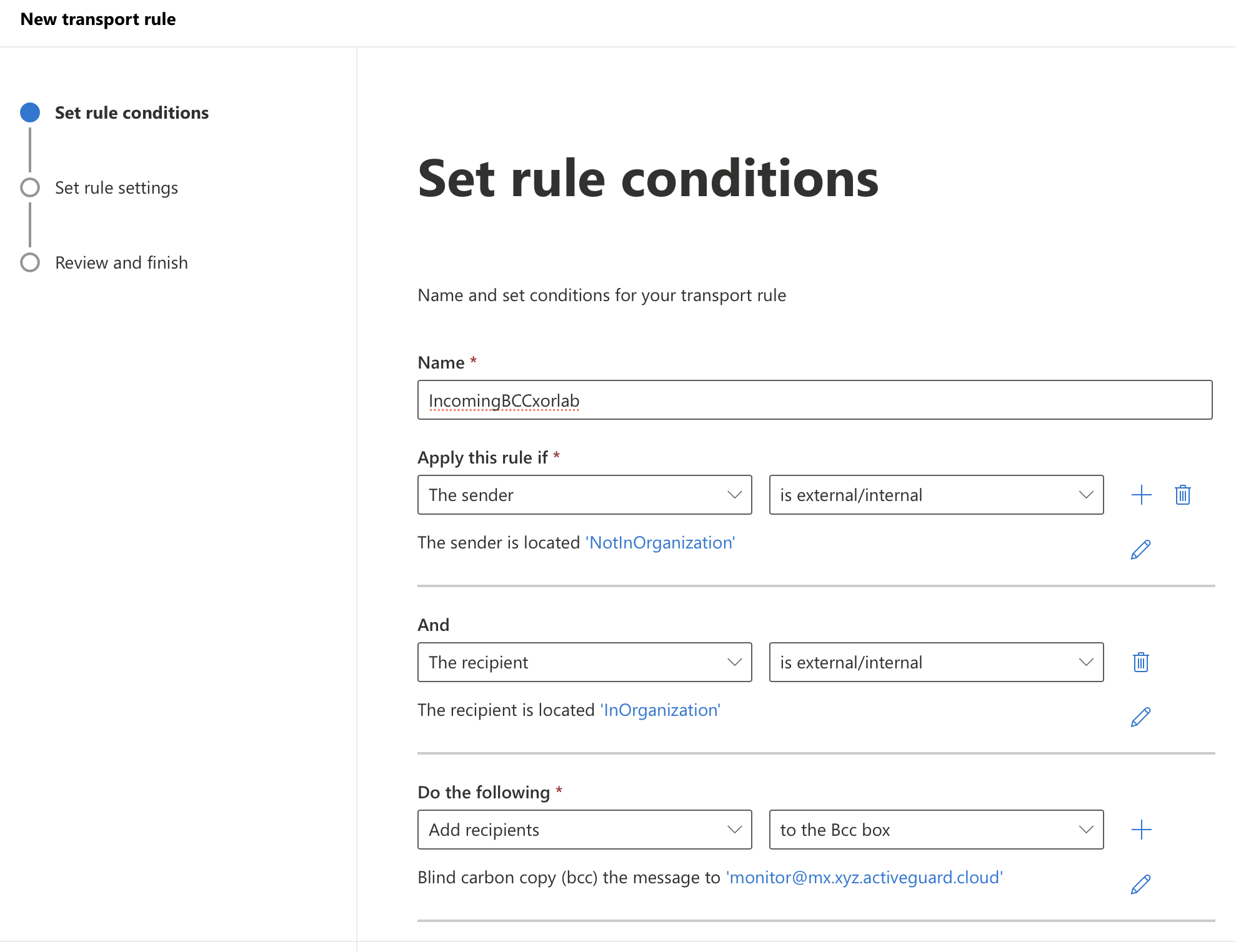 Rule settings for incoming emails