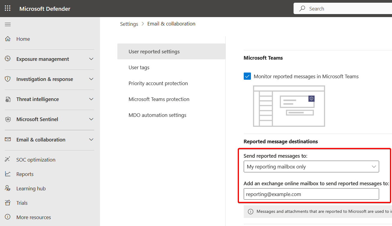Email address for reported messages