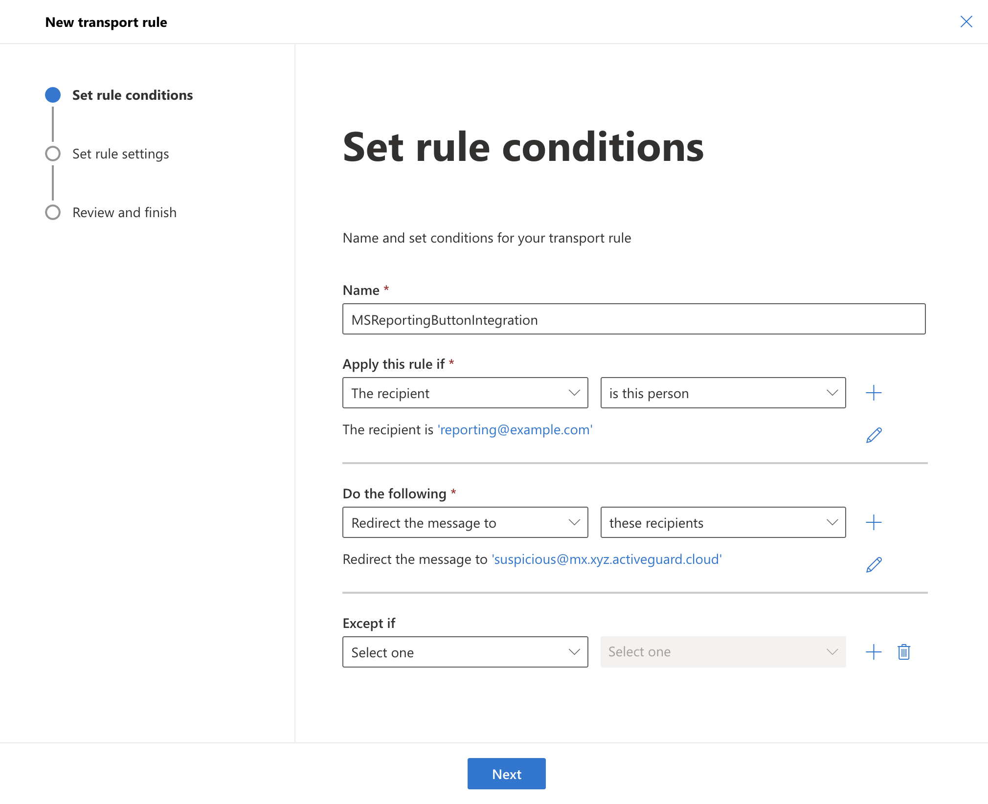 Reporting rule conditions