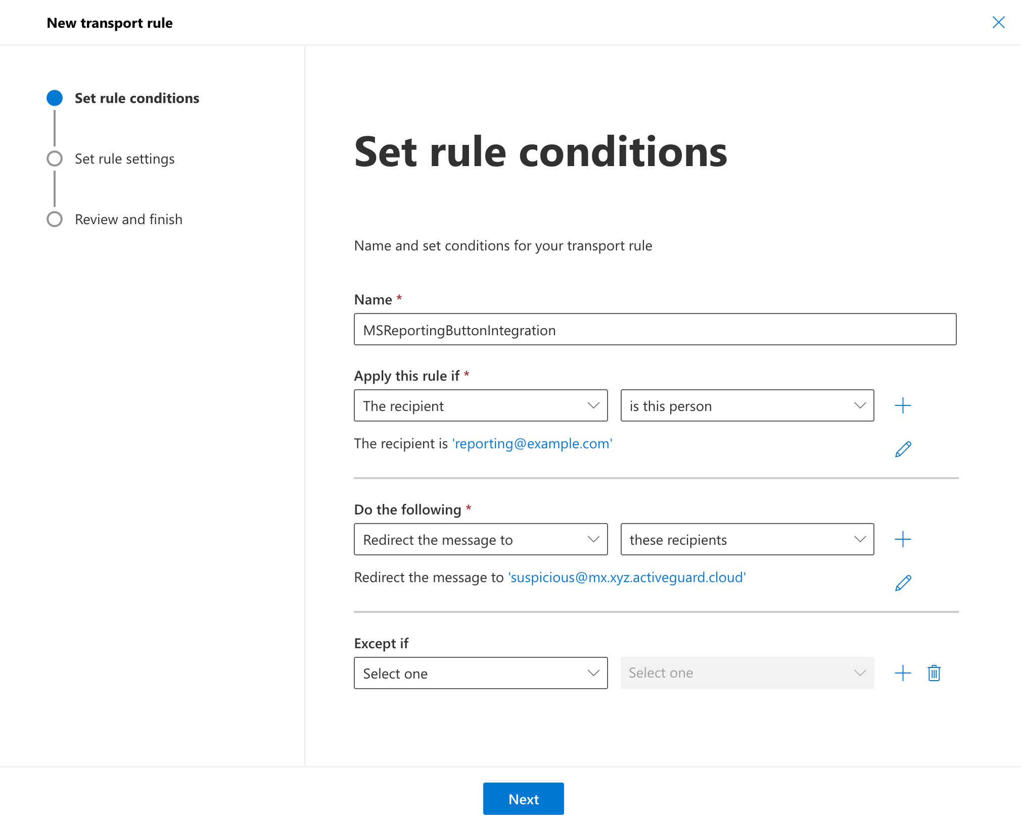 Reporting rule conditions