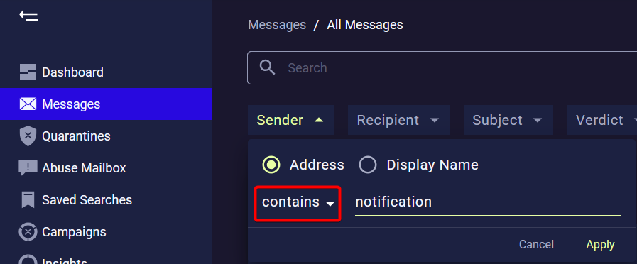 Sender search