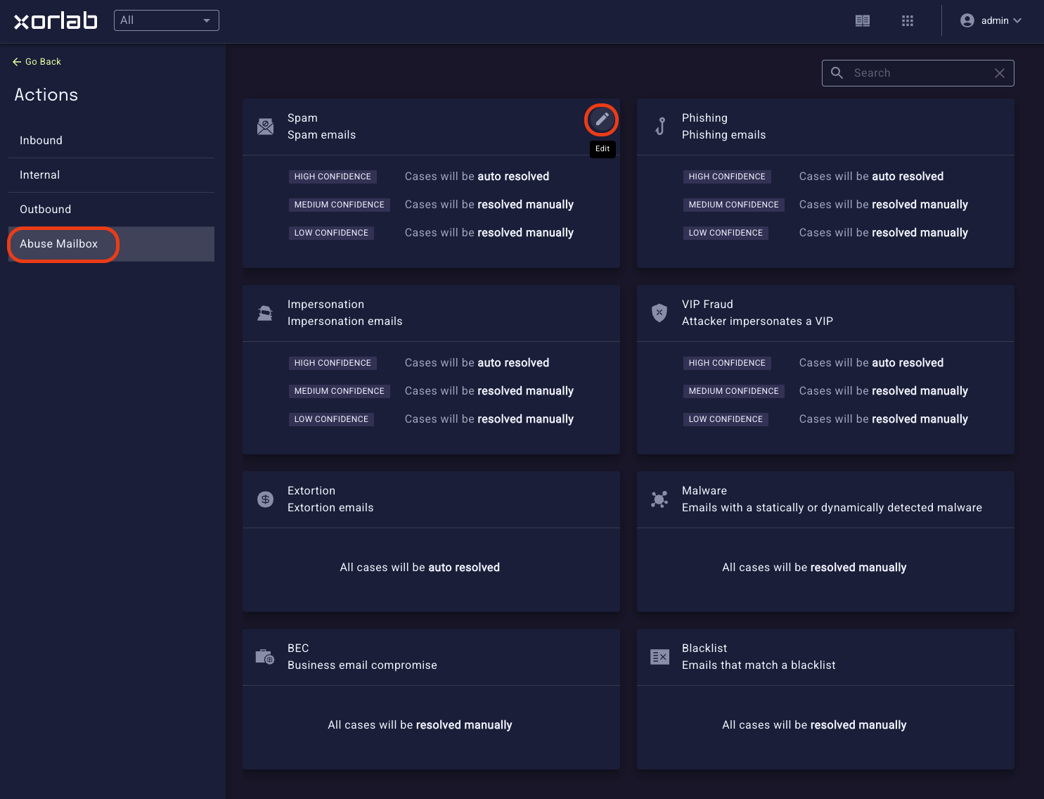 Selecting Abuse Mailbox Actions