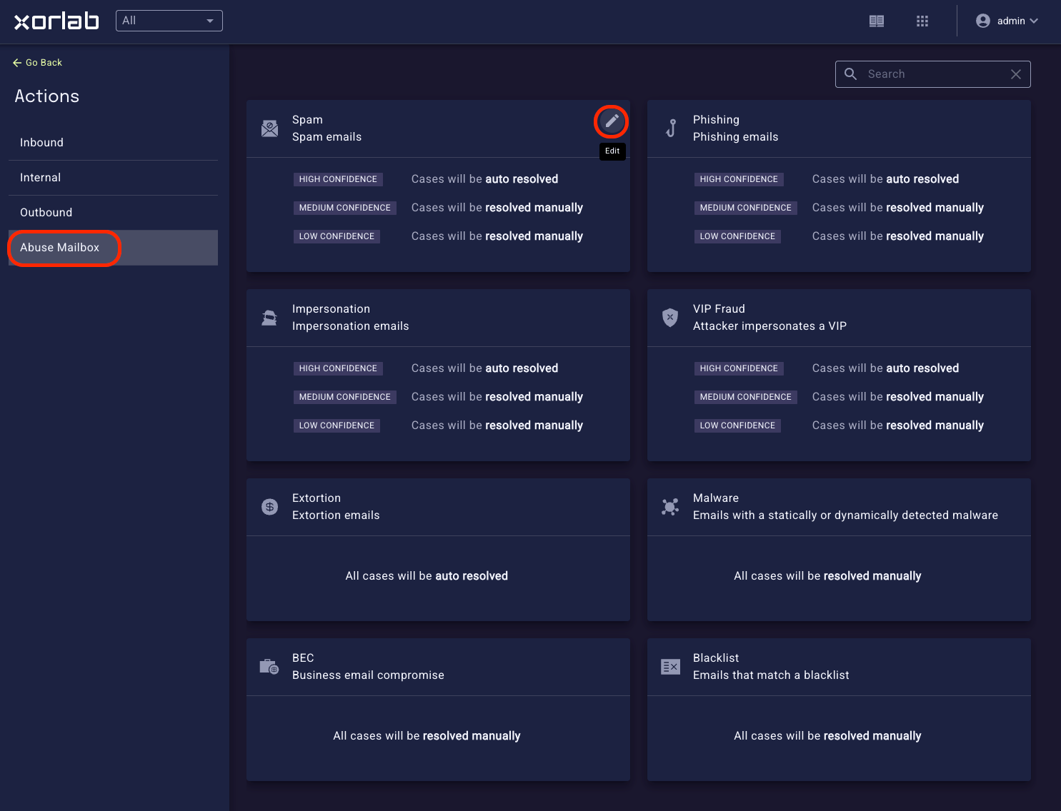 Selecting Abuse Mailbox Actions