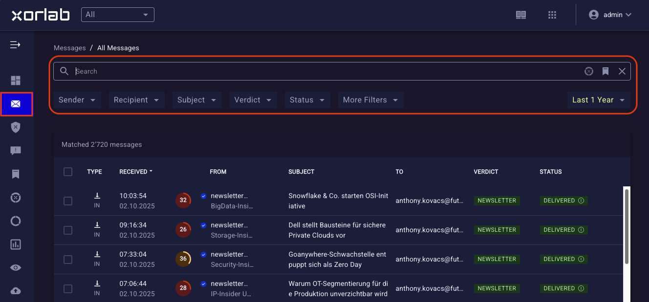 Search functionality in All Messages