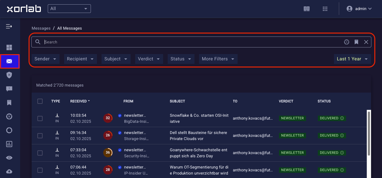 Search functionality in All Messages