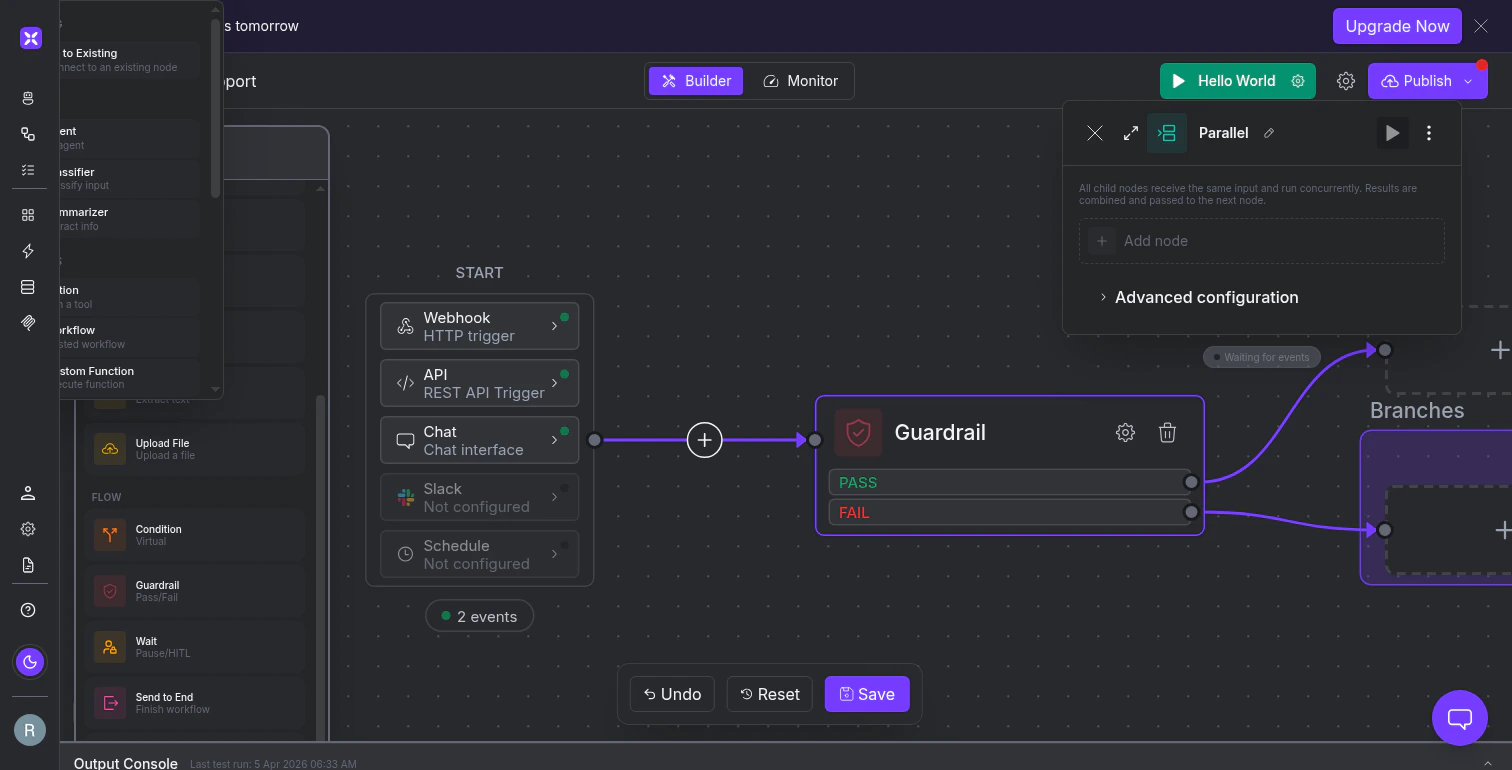 Parallel node configuration panel