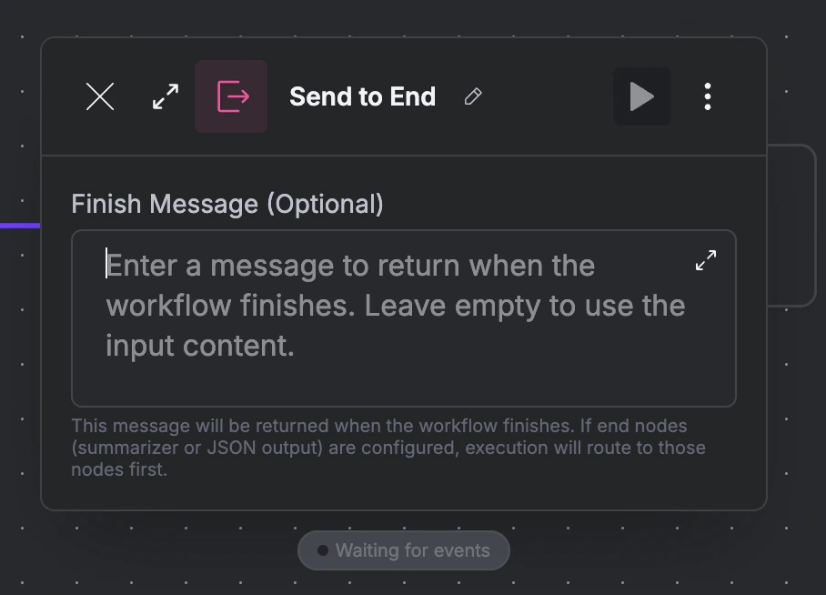 Send to End node panel