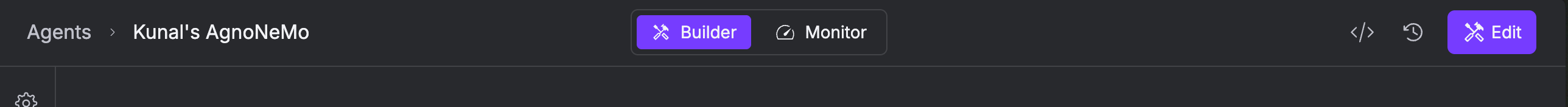 Agent Studio header showing Builder and Monitor tabs