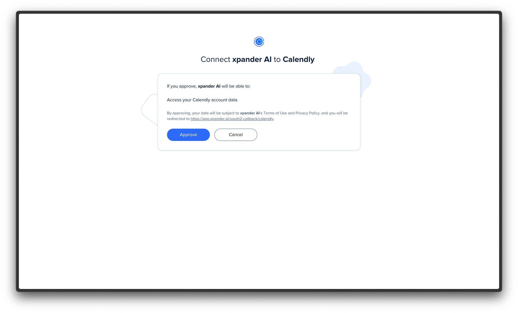 OAuth consent screen asking to connect Xpander AI to Calendly