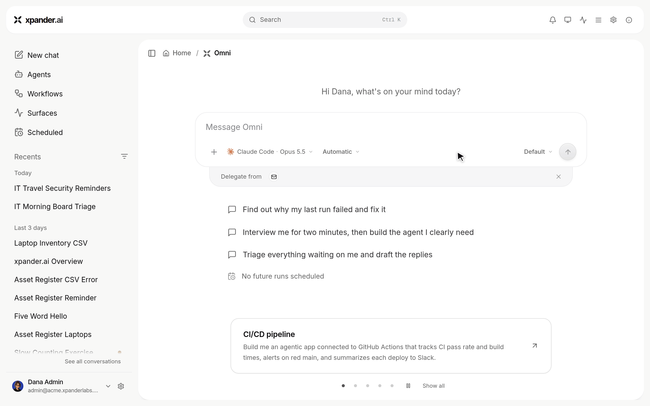 Notifications menu, Open notification center with its All, Unread, Tasks and Agents filters, and a click on an approval notification opens that approval's details