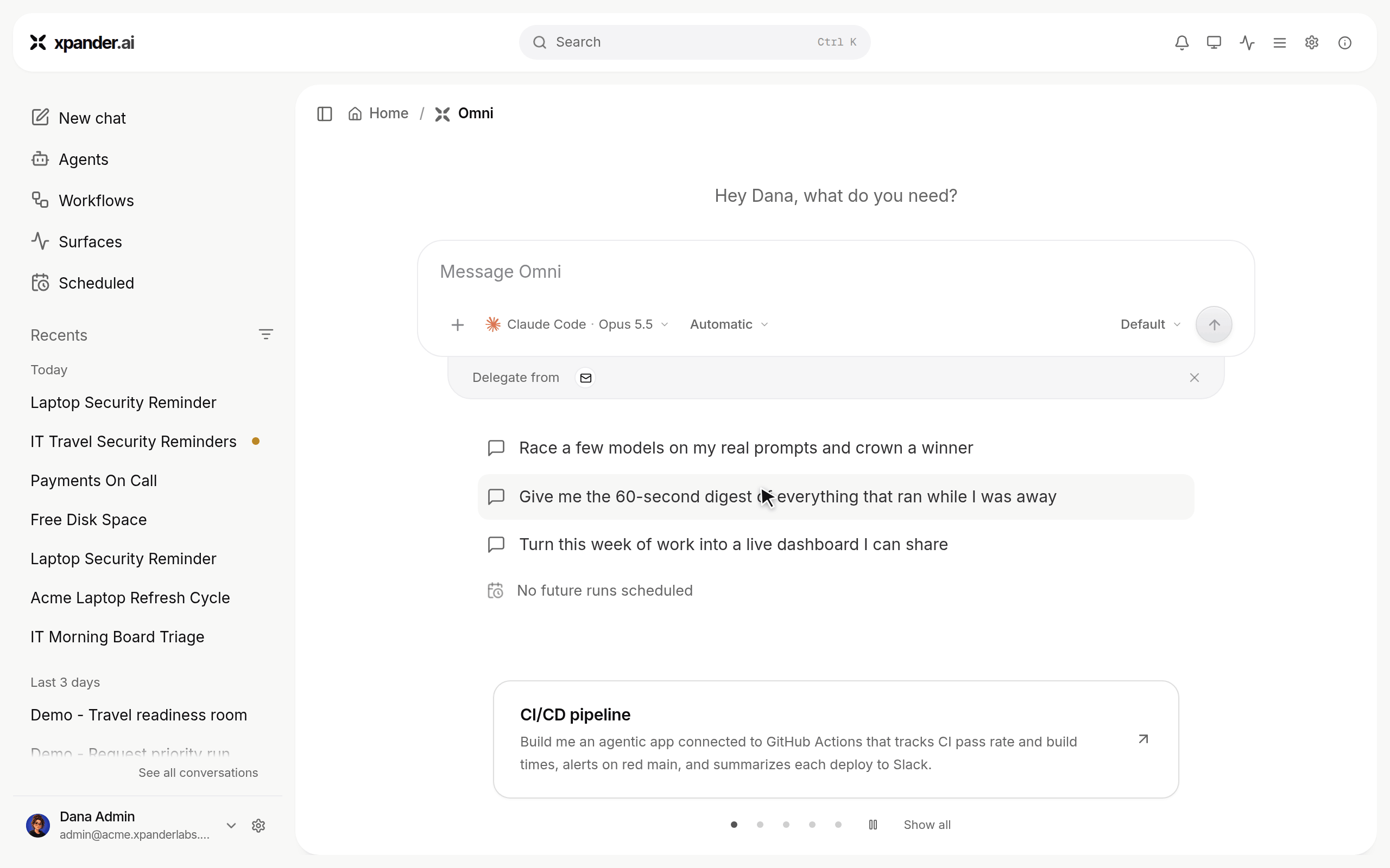 Sidebar Filters menu where Agents opens, Demo is typed in the search, Demo - IT Helper is chosen and the list narrows under a Demo - IT Helper filter chip