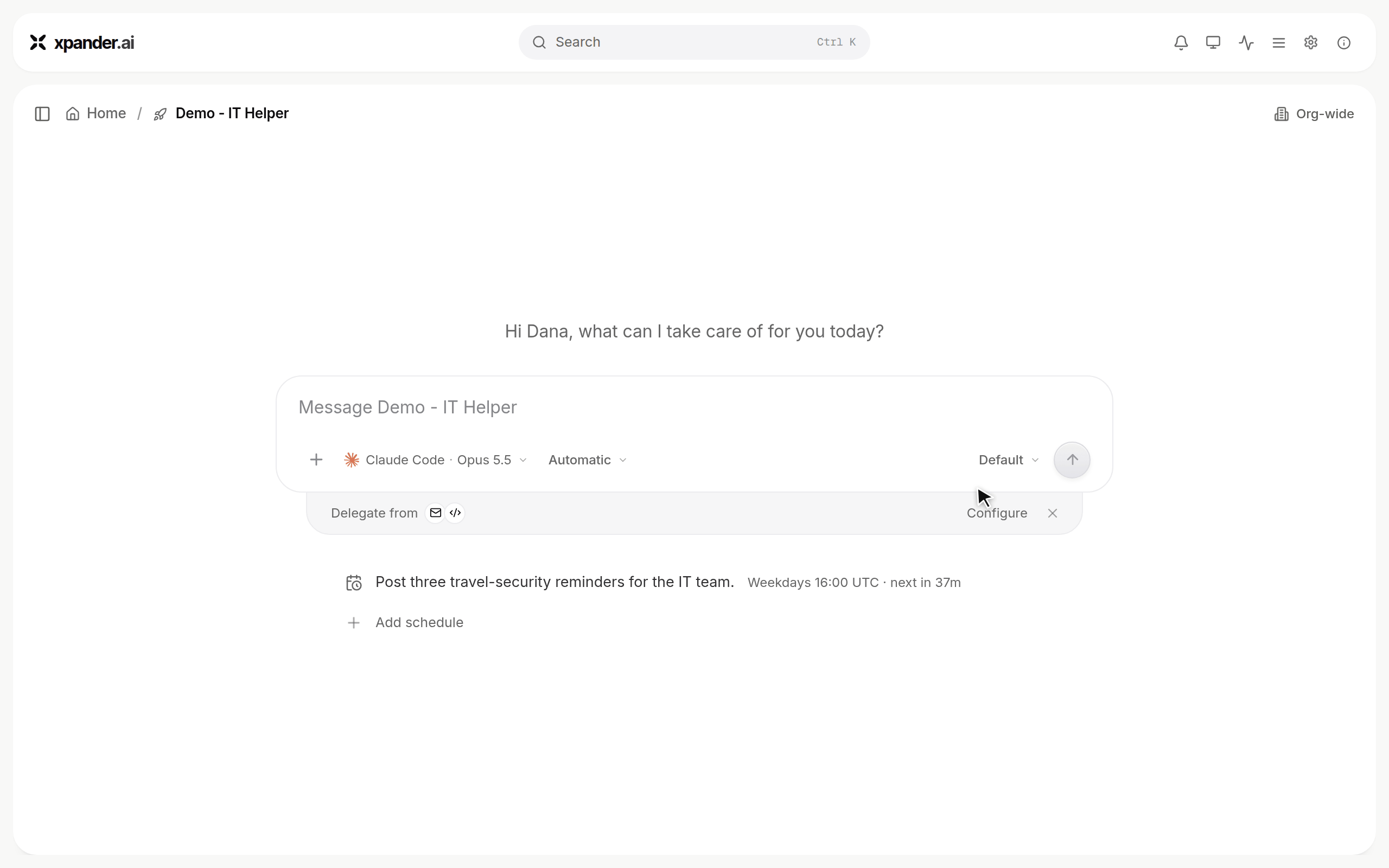 Approvals set to Manually approve, a disk space question sent, a bash approval card with Decline and Approve, Approve clicked and a table of free disk space returned