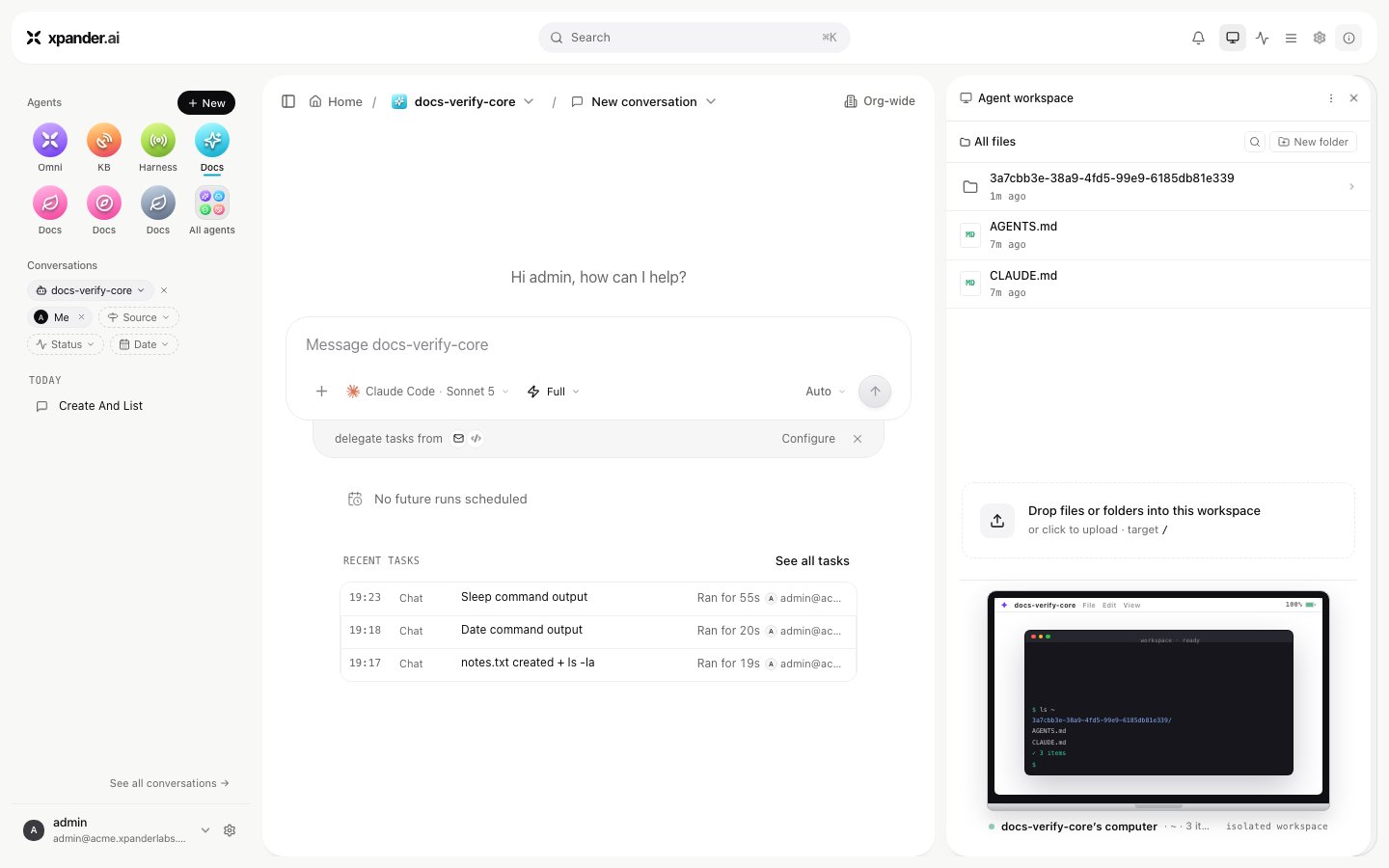 Computer view at the agent level showing a conversation-id folder alongside AGENTS.md and CLAUDE.md