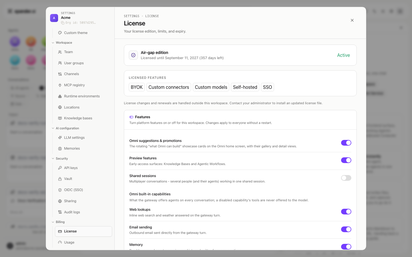 License page overview