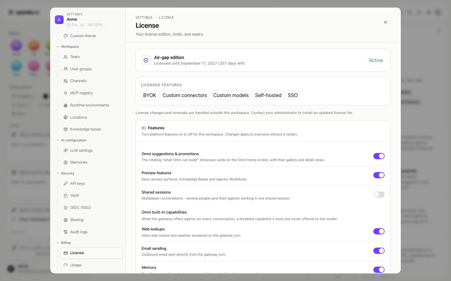License page overview