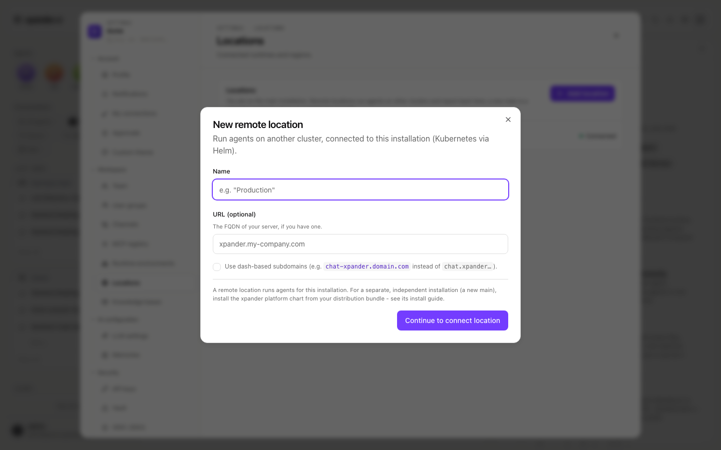 New remote location dialog