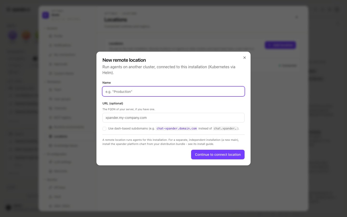 New remote location dialog