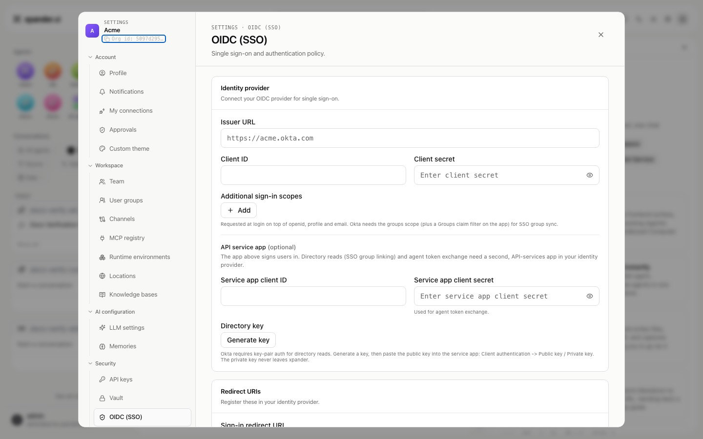 OIDC identity provider fields