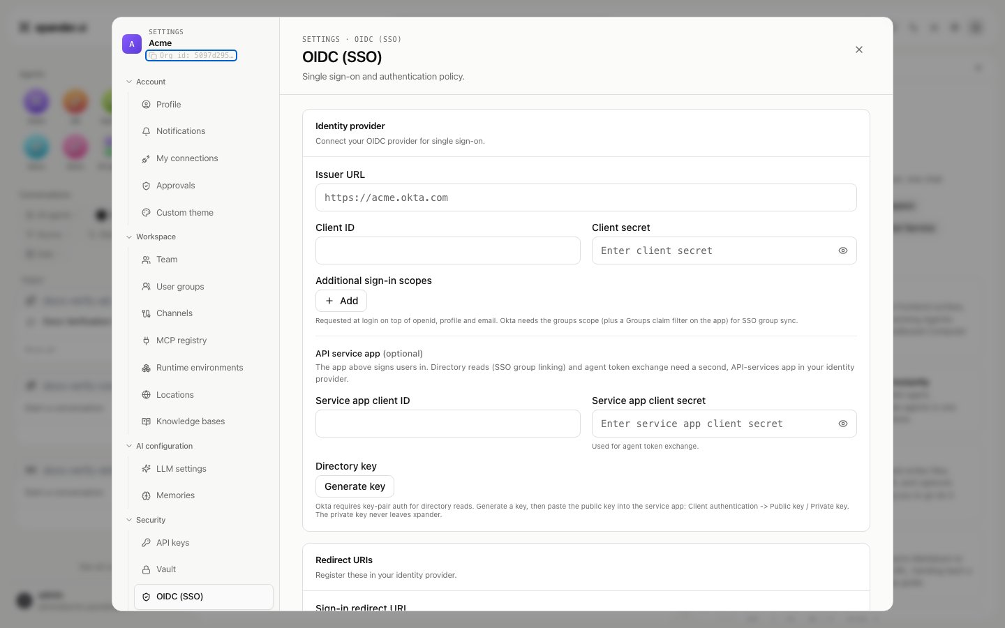 OIDC identity provider fields