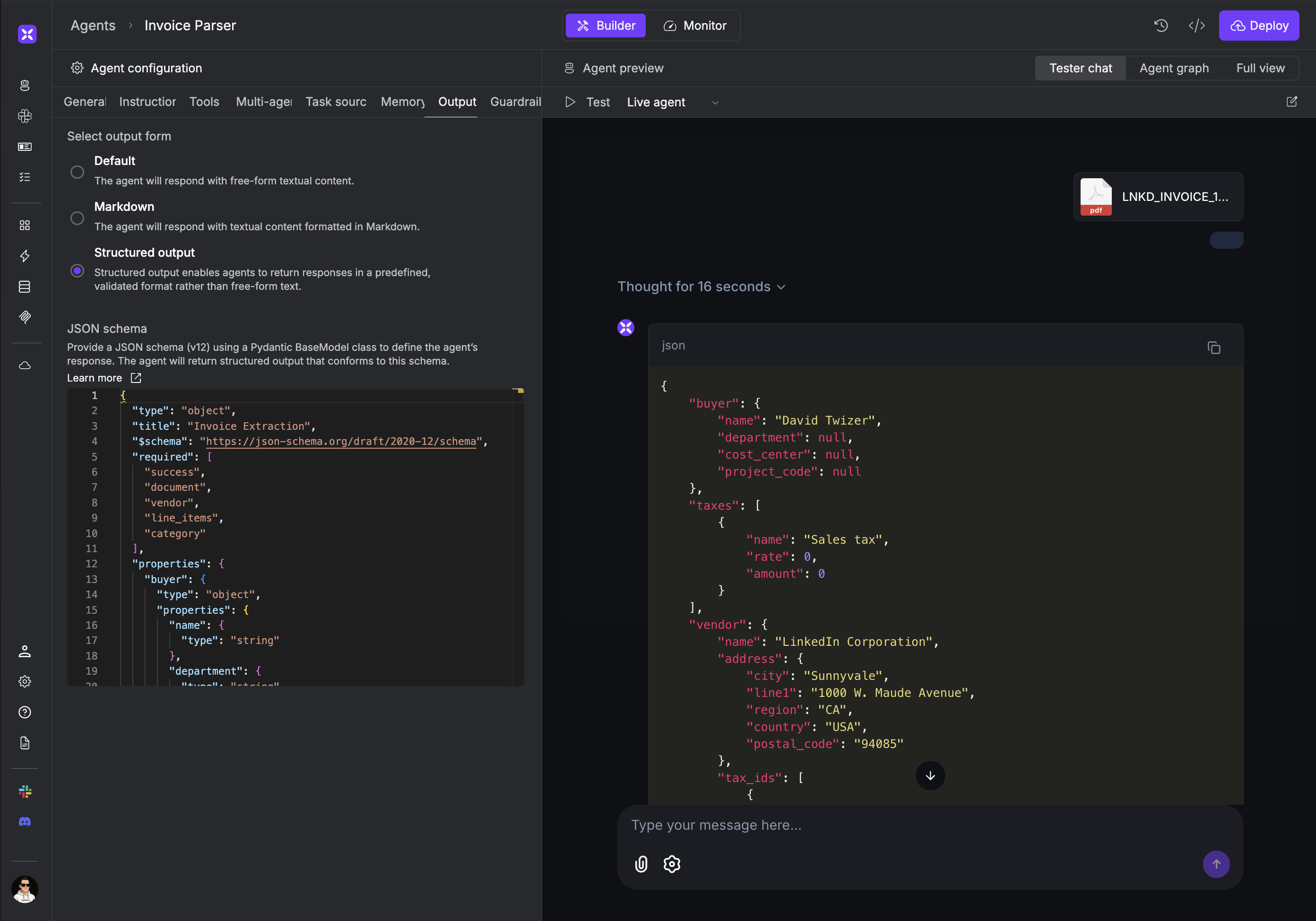 Structured output agent