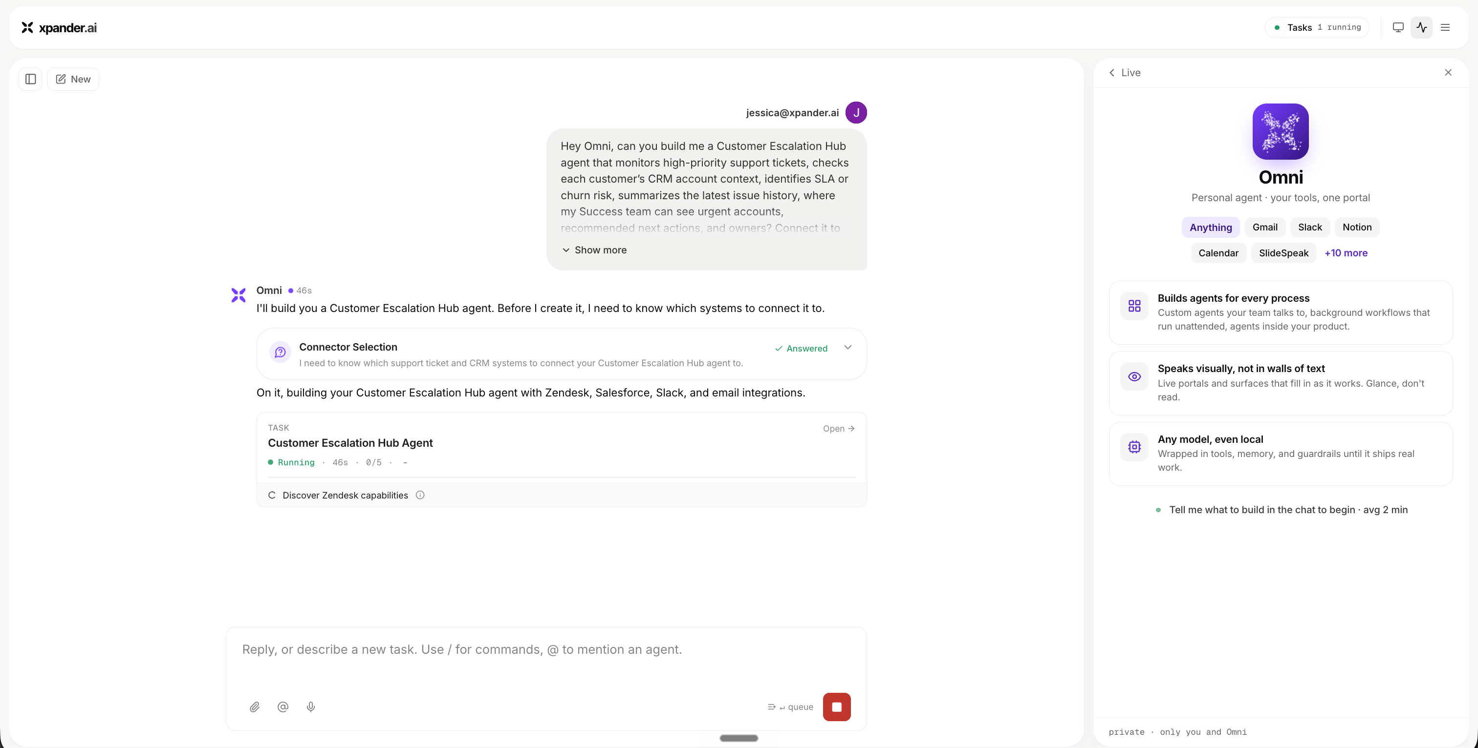 Ask Omni to build an Agentic Application
