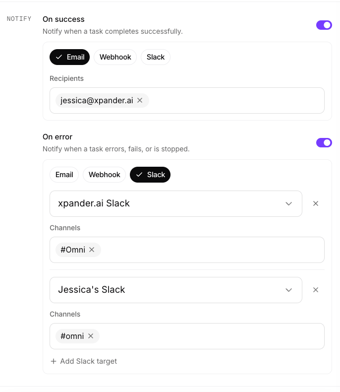 Notification controls for custom agents