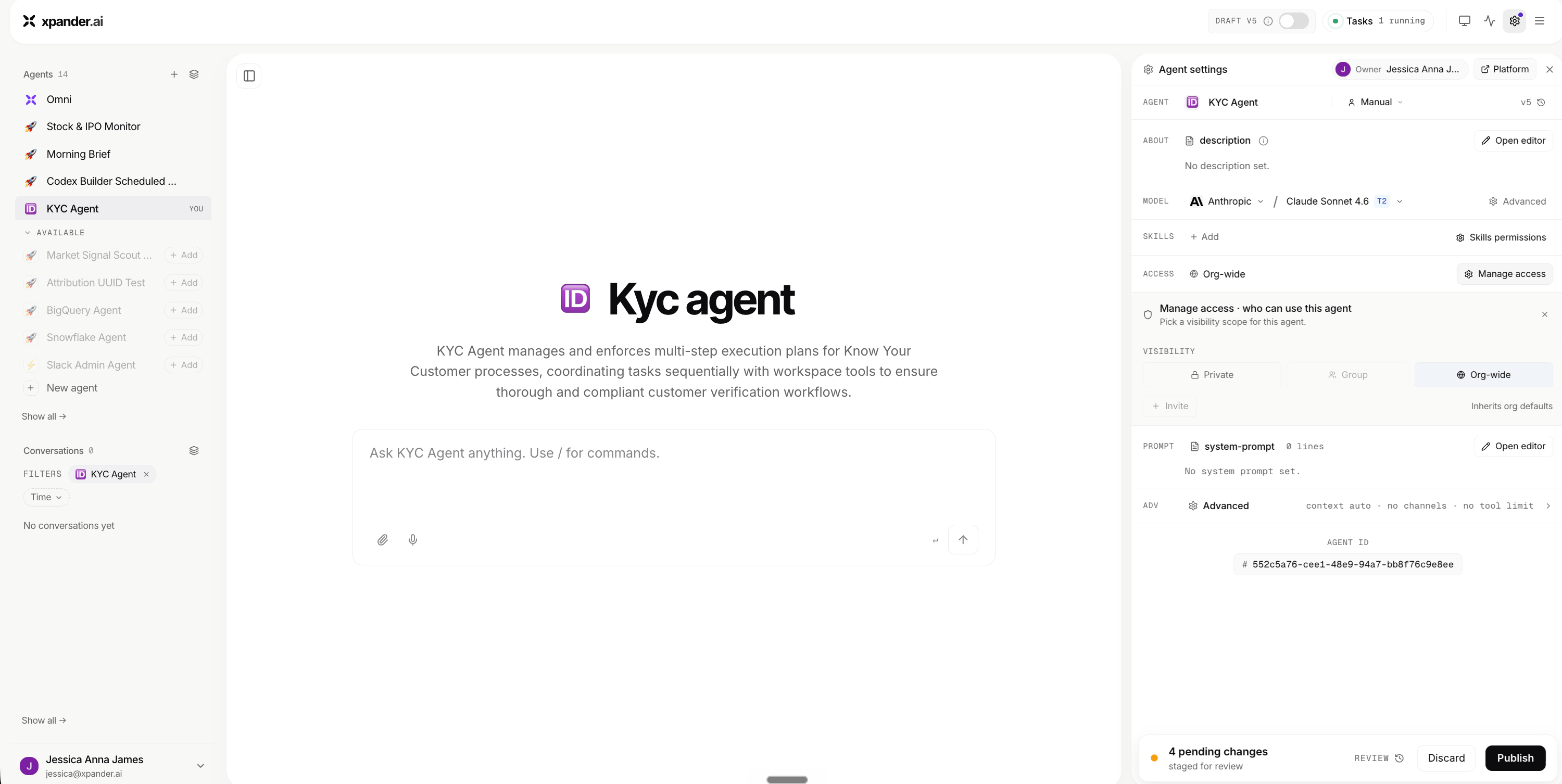Tool permissions and access controls for a custom agent