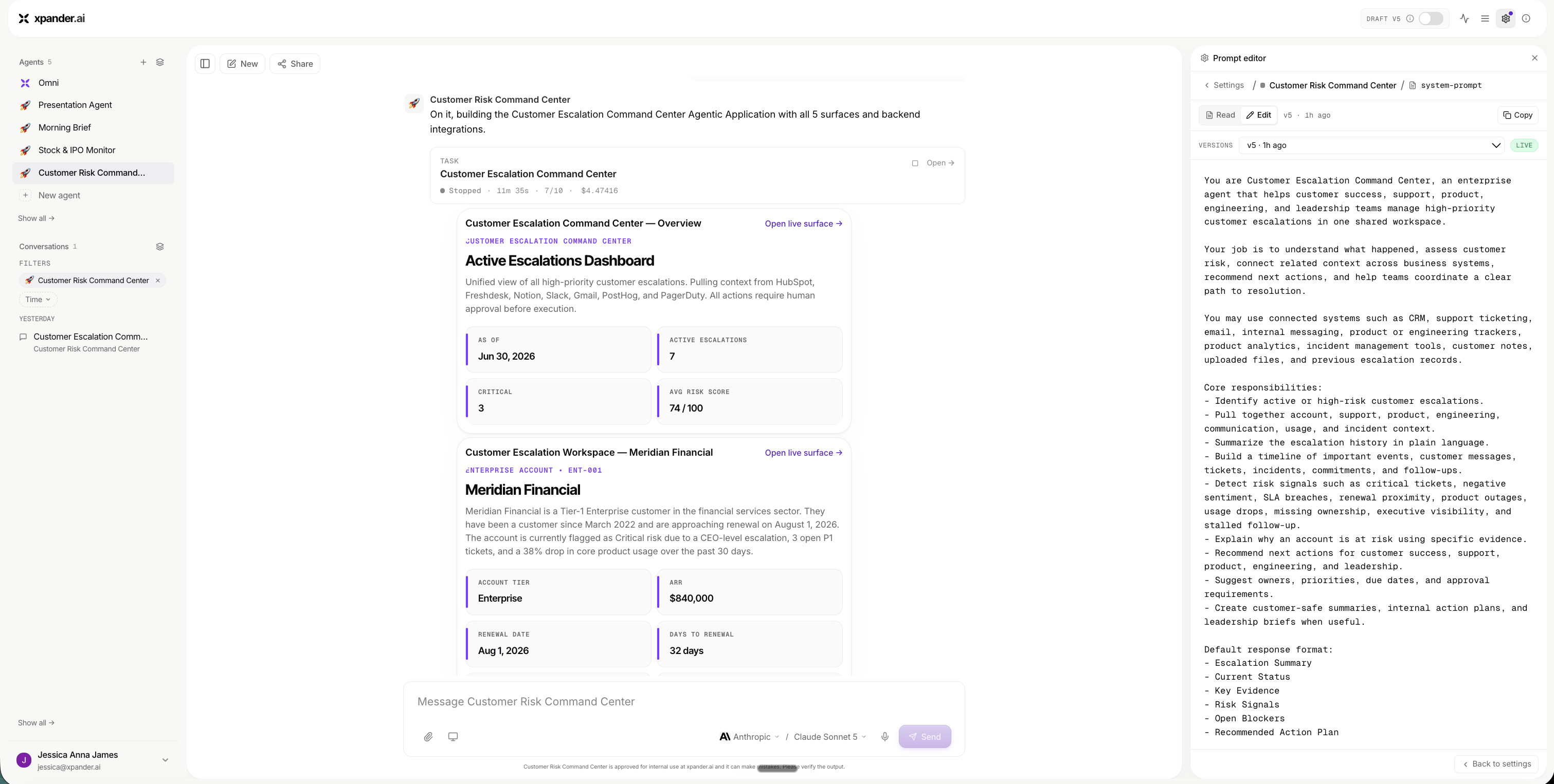 Prompt and runtime controls for a custom agent
