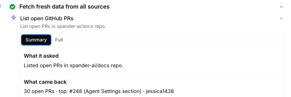 Task summary view