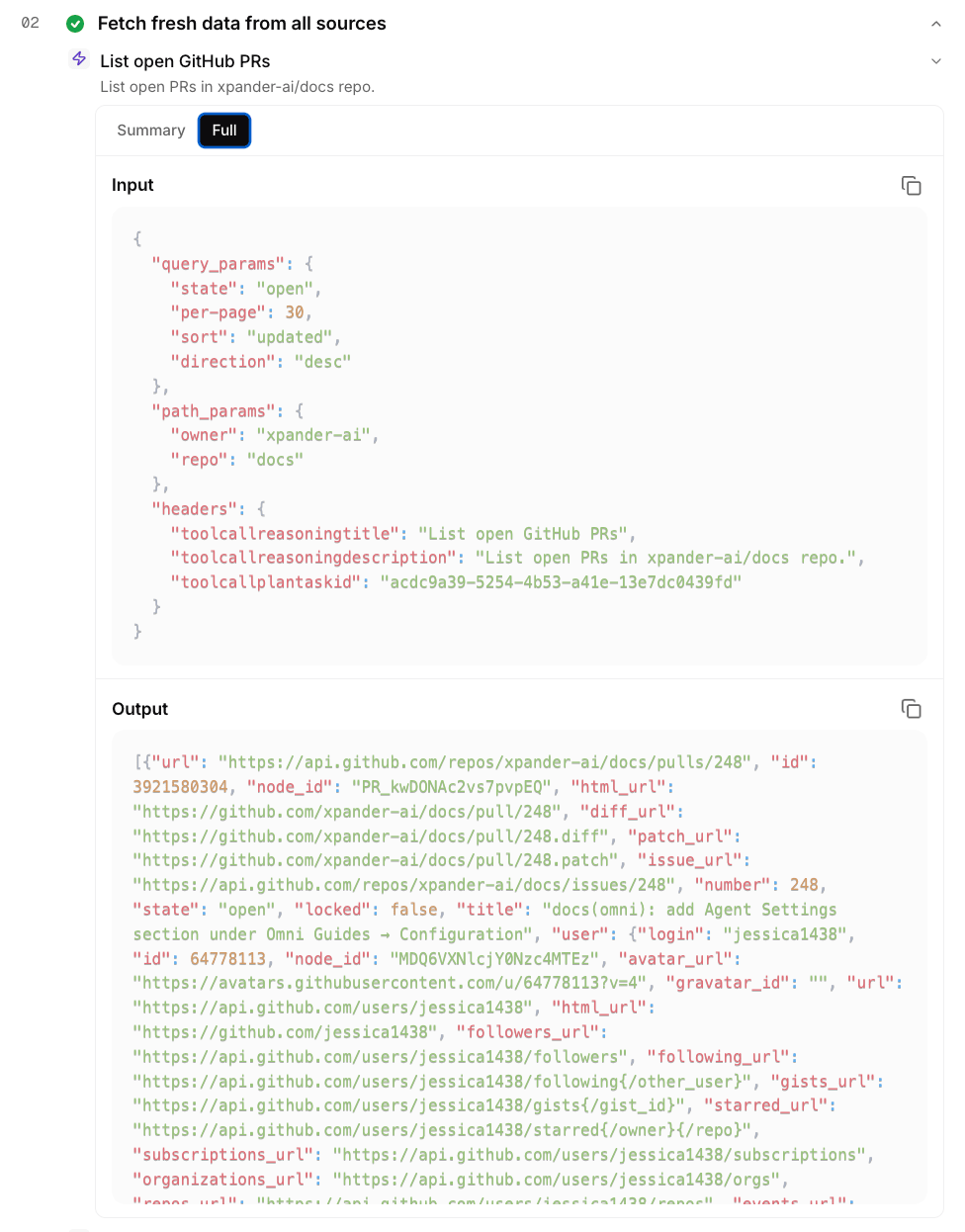 Task full execution view