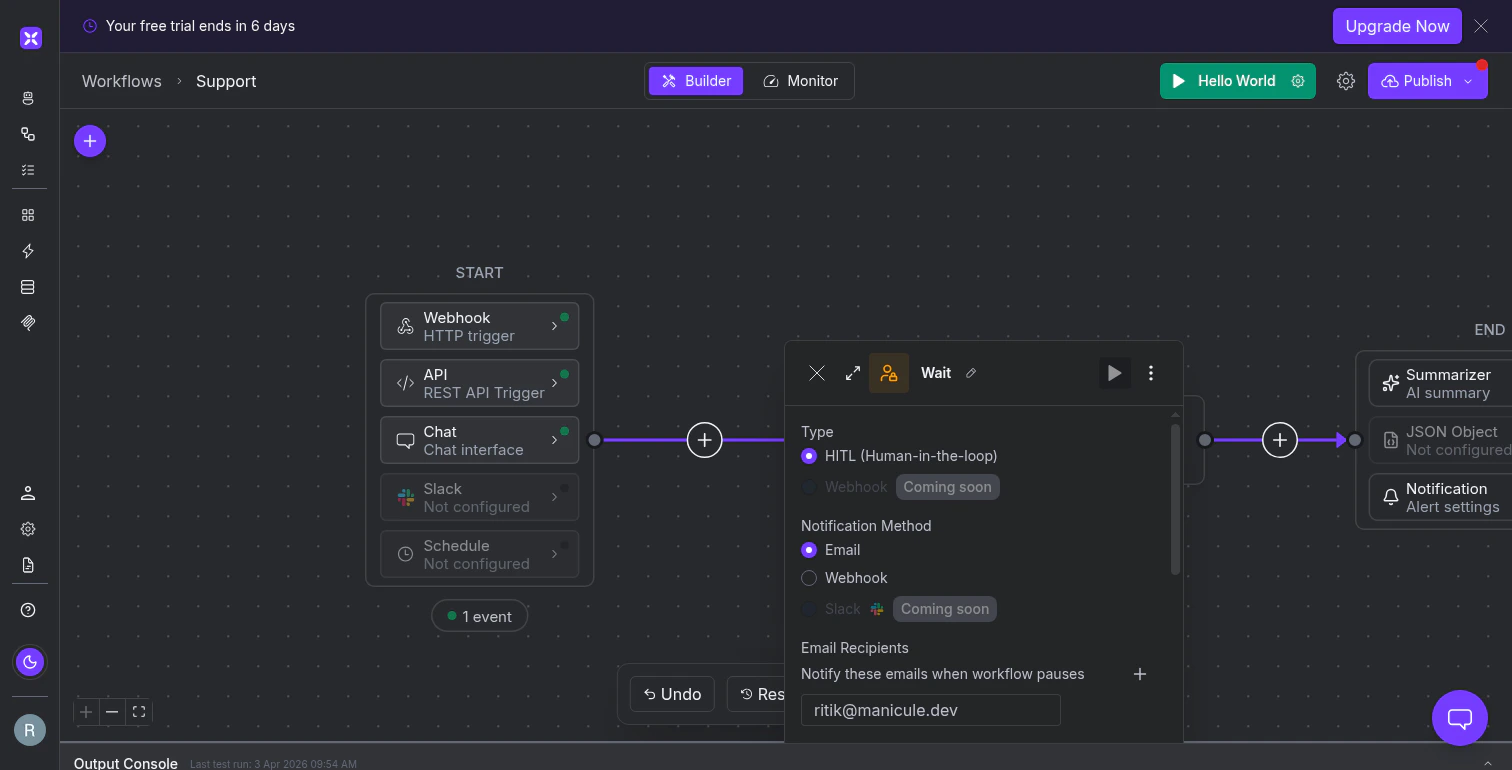 Wait node configuration panel