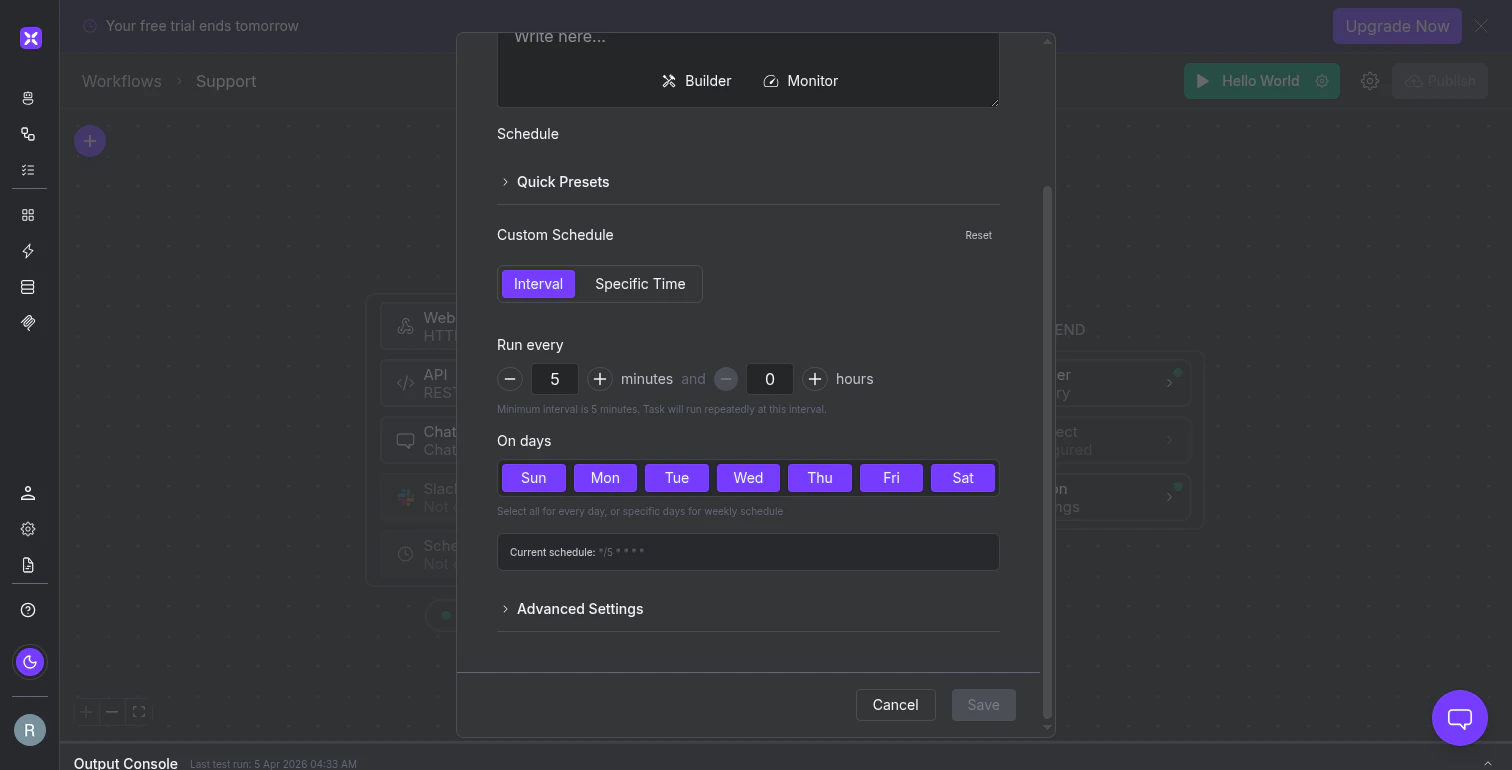 Schedule trigger configuration