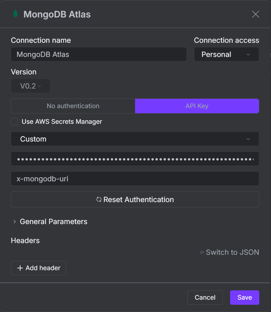 MongoDB Atlas connection configuration
