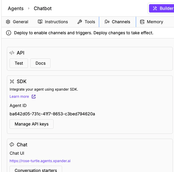 Agent Channels tab