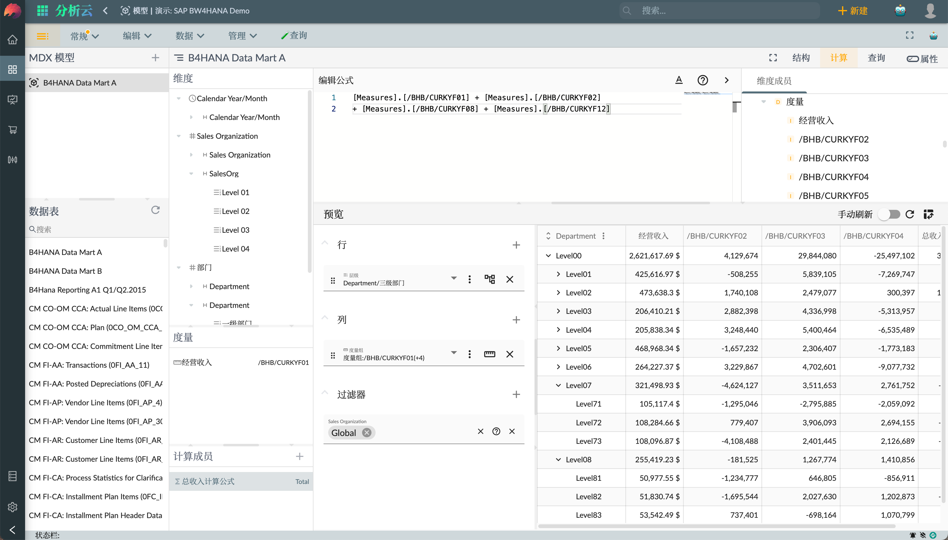 SAP BW Cube 计算成员
