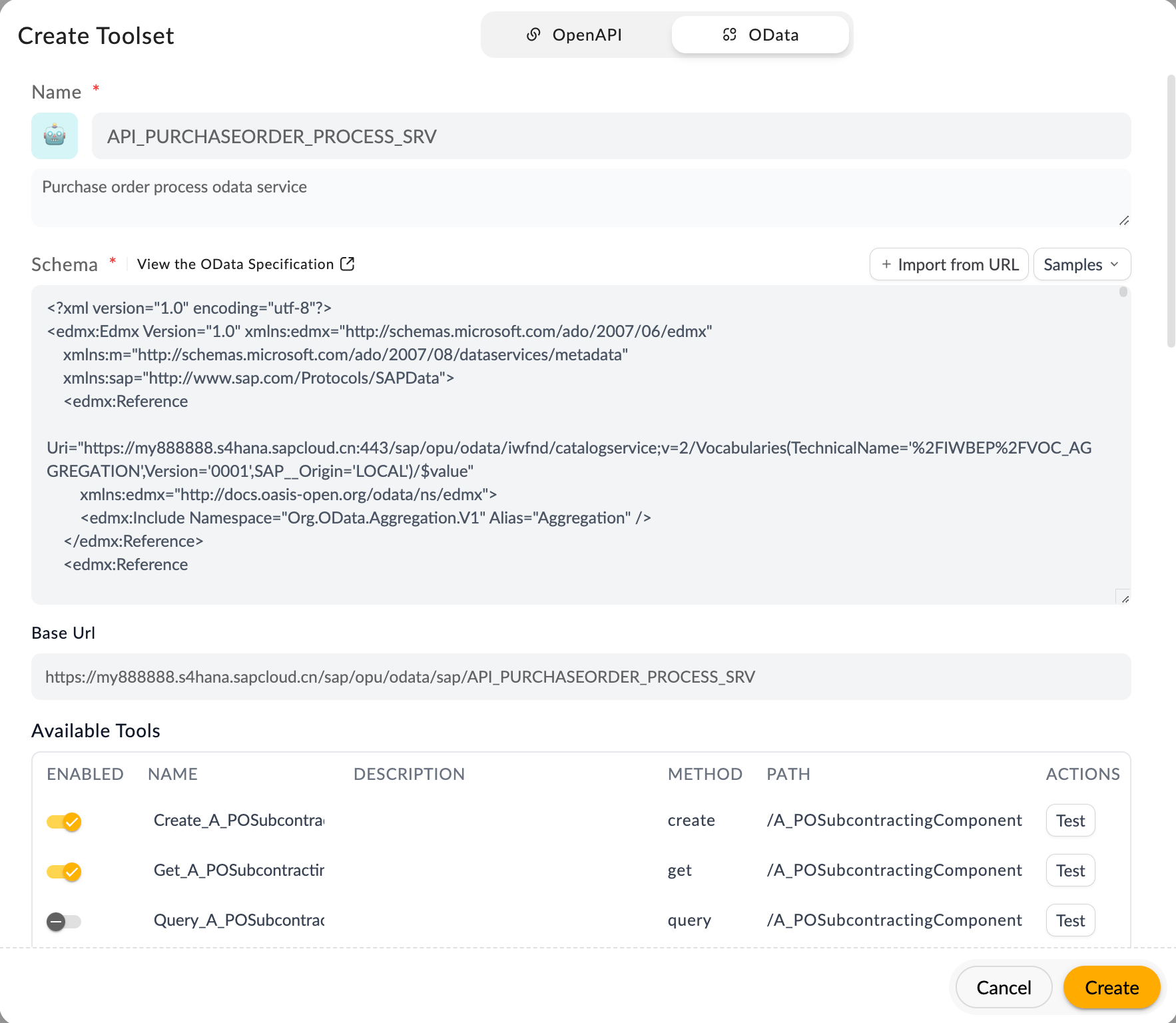 Custom Toolset OData