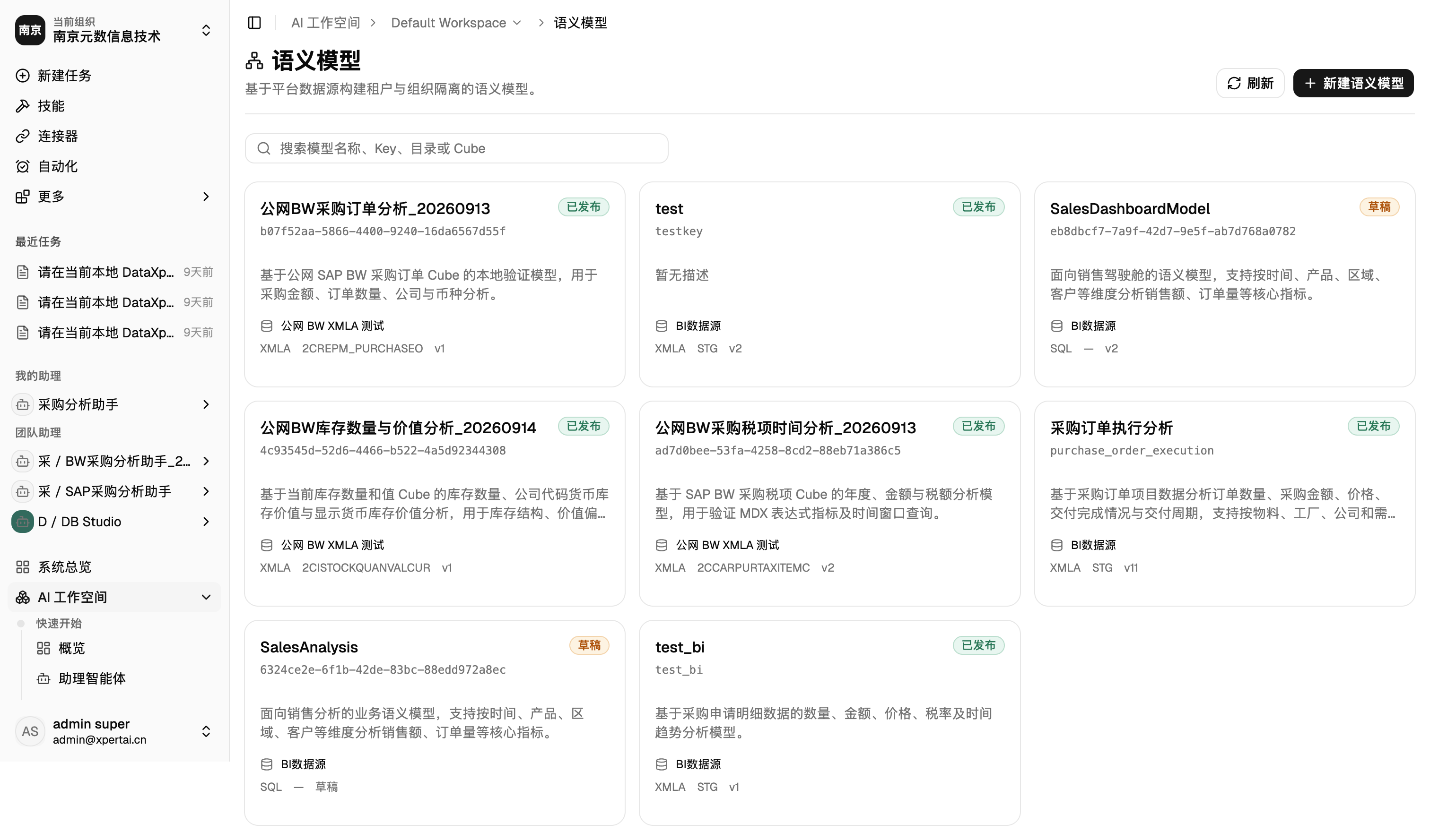 已发布的 SAP BW 语义模型列表