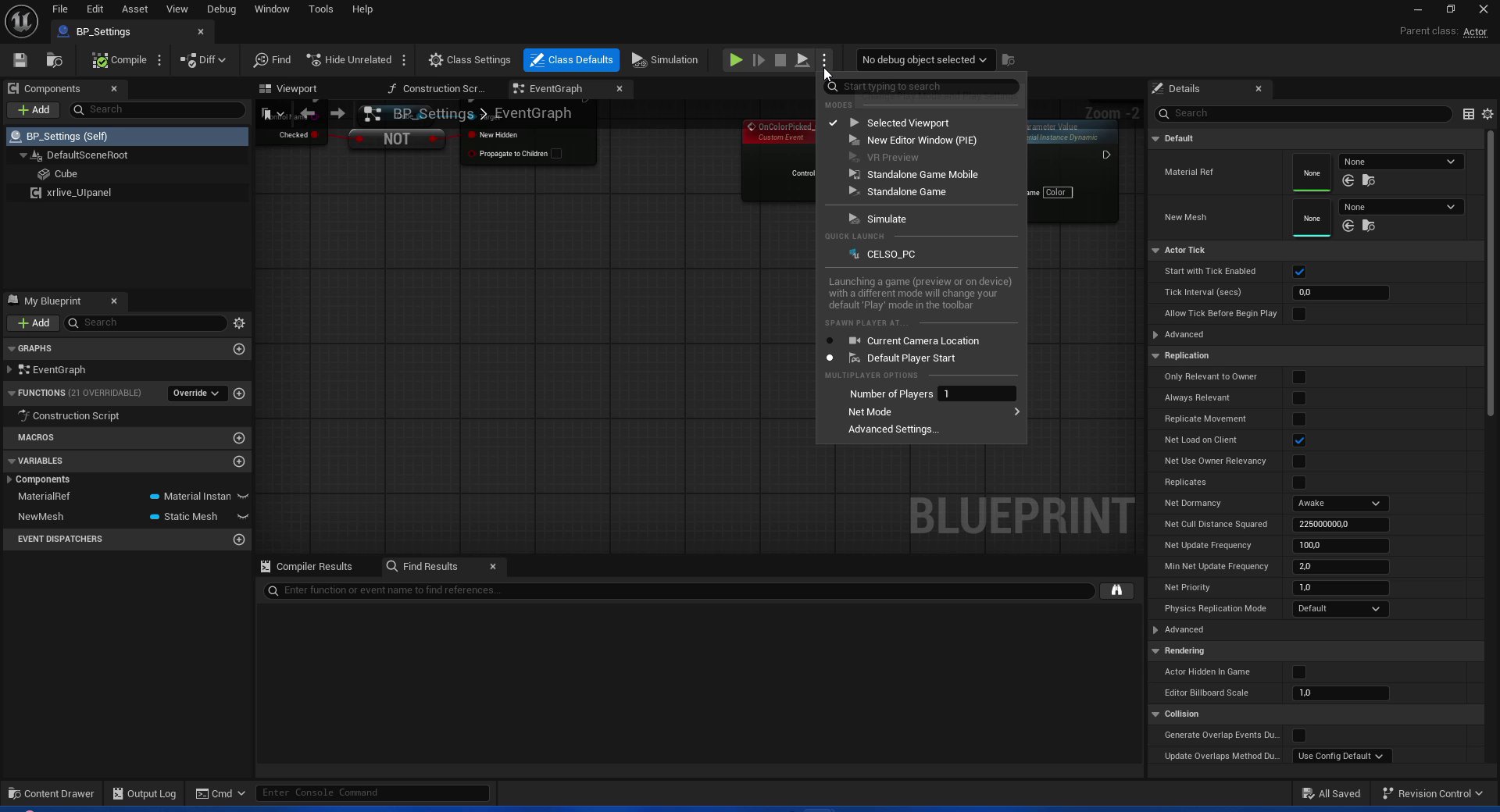 Unreal Engine toolbar showing the Play button dropdown menu with the options: Selected Viewport, Mobile Preview, New Editor Window (PIE), Standalone Game, and Simulate. New Editor Window (PIE) is highlighted.